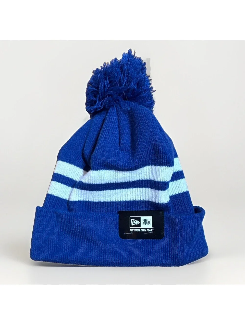 New Era MLB New York Mets Striped Pom Beanie Hat Blue/White/Orange OSFM